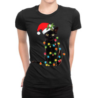 Cat Santa Black Cat Up In Christmas Tree Lights Holiday35 Ladies Fitted T-shirt | Artistshot