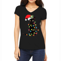 Cat Santa Black Cat Up In Christmas Tree Lights Holiday35 Women's V-neck T-shirt | Artistshot