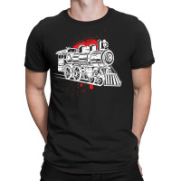 Steam Engine Locomotive Track Train Art Paint Splatter T Shirt T-shirt | Artistshot