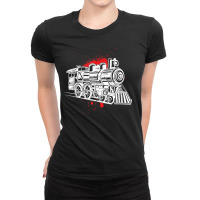 Steam Engine Locomotive Track Train Art Paint Splatter T Shirt Ladies Fitted T-shirt | Artistshot