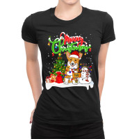 Corgi Dog Xmas Lighting Matching Santa Corgi Wearing Christmas 223 Wel Ladies Fitted T-shirt | Artistshot