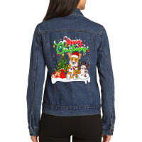 Corgi Dog Xmas Lighting Matching Santa Corgi Wearing Christmas 223 Wel Ladies Denim Jacket | Artistshot