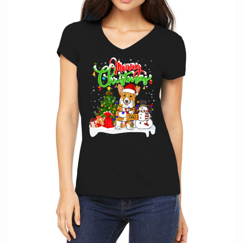 Corgi Dog Xmas Lighting Matching Santa Corgi Wearing Christmas 223 Wel Women's V-Neck T-Shirt by hopelessoon | Artistshot