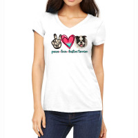 Peace Love Boston Terrier Women's V-neck T-shirt | Artistshot