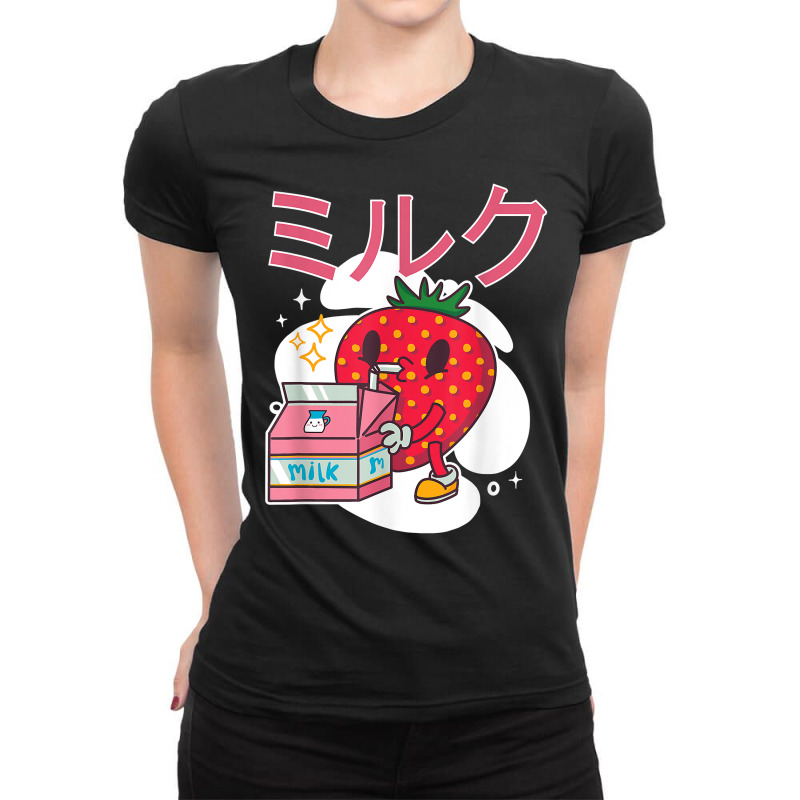 Retro 90's Japanese Kawaii Strawberry Milk Milkshake Carton T Shirt Ladies Fitted T-Shirt by alayziahollars | Artistshot