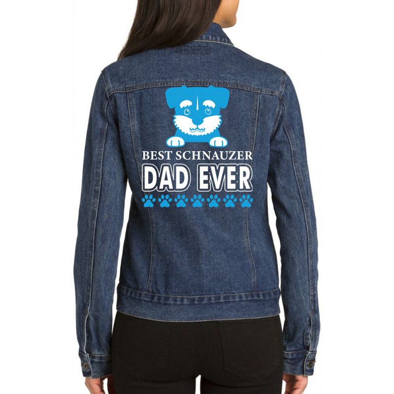 Dog Vintage Best Schnauzer Dad Ever Ladies Denim Jacket | Artistshot