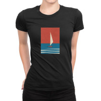 Vintage Minimal Sail Boat Illustration,minimal Graphic Design Ladies Fitted T-shirt | Artistshot