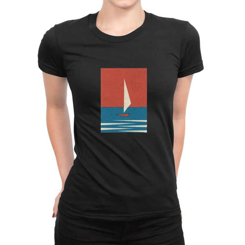 Vintage Minimal Sail Boat Illustration,minimal Graphic Design Ladies Fitted T-Shirt by oragumun | Artistshot