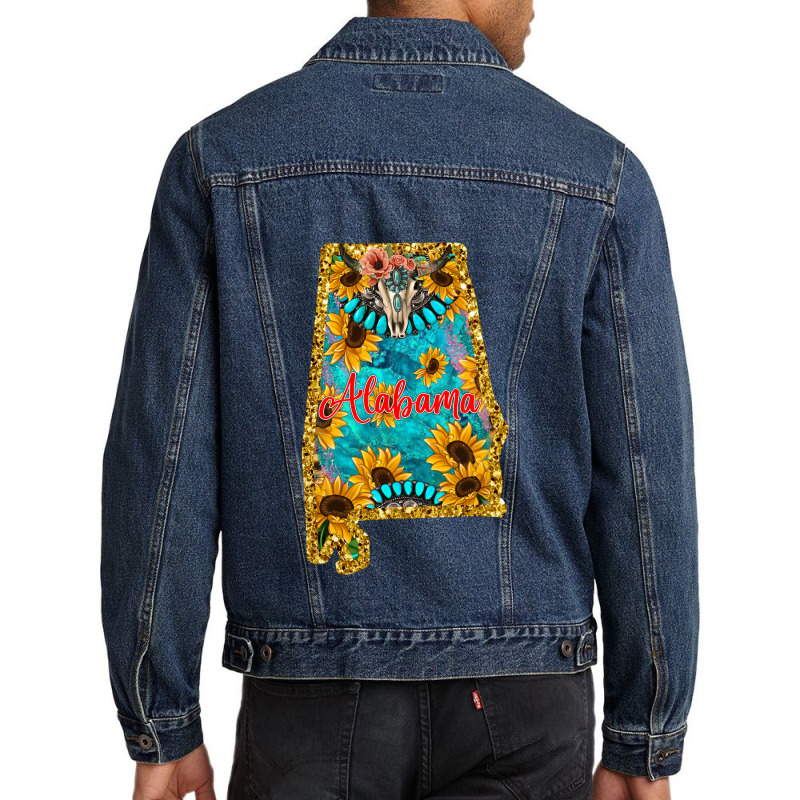 Sunflower Alabama Map Men Denim Jacket | Artistshot