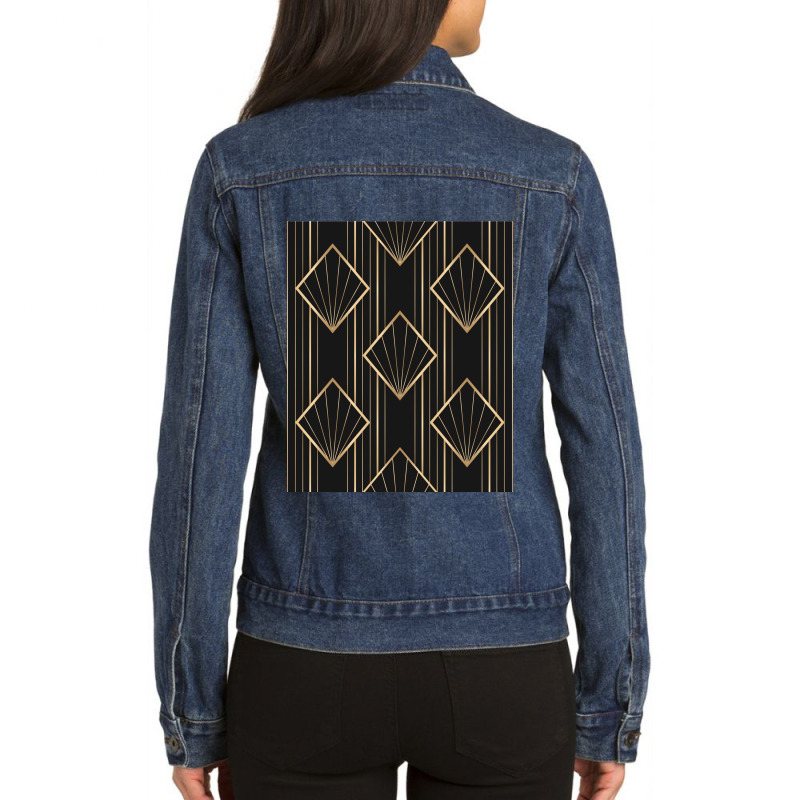 Frame With Geometric Patterns Ladies Denim Jacket | Artistshot