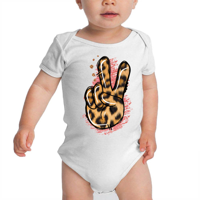 Pink Glitter Leopard Peace Sign Baby Bodysuit | Artistshot