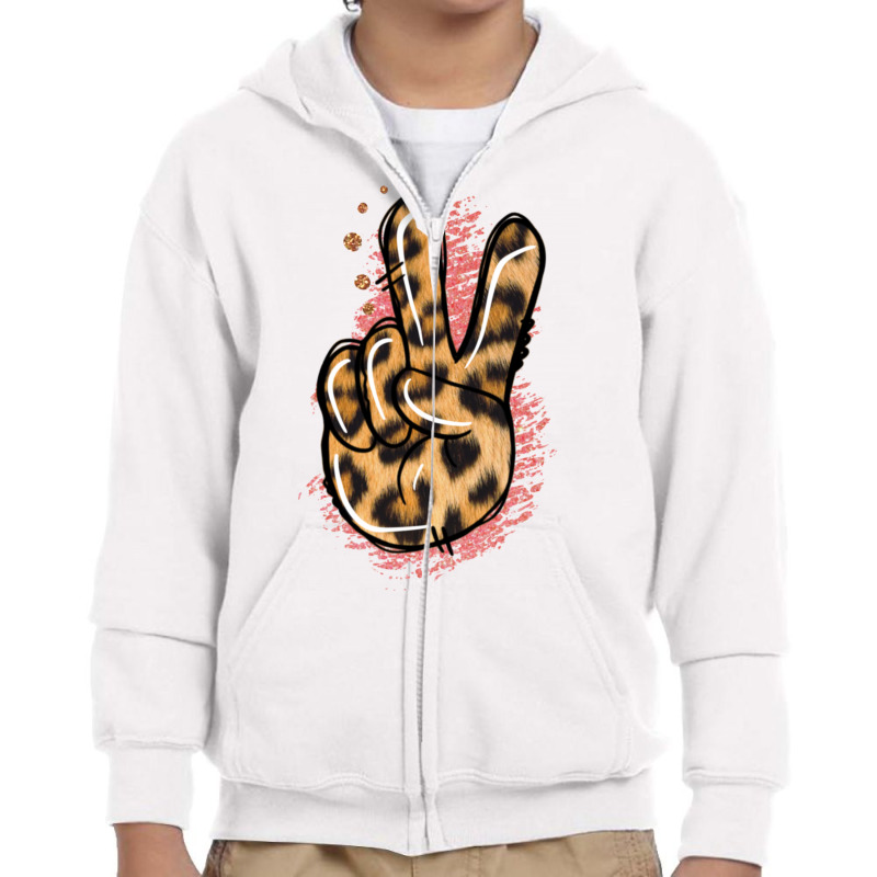 Pink Glitter Leopard Peace Sign Youth Zipper Hoodie | Artistshot