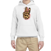 Pink Glitter Leopard Peace Sign Youth Hoodie | Artistshot