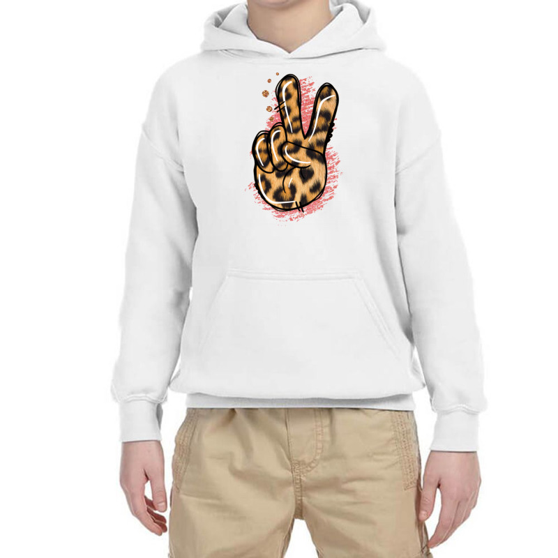 Pink Glitter Leopard Peace Sign Youth Hoodie | Artistshot