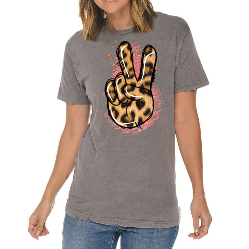 Pink Glitter Leopard Peace Sign Vintage T-shirt | Artistshot