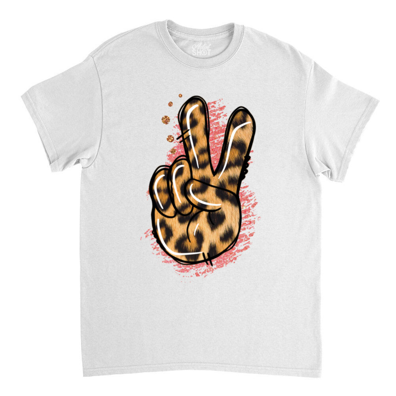 Pink Glitter Leopard Peace Sign Classic T-shirt | Artistshot