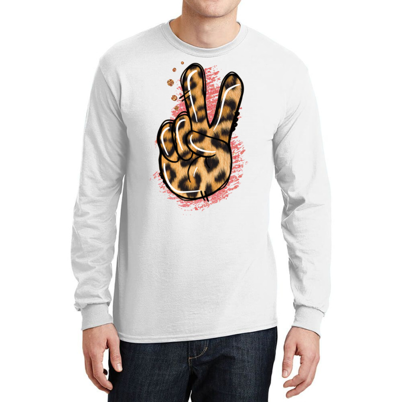 Pink Glitter Leopard Peace Sign Long Sleeve Shirts | Artistshot