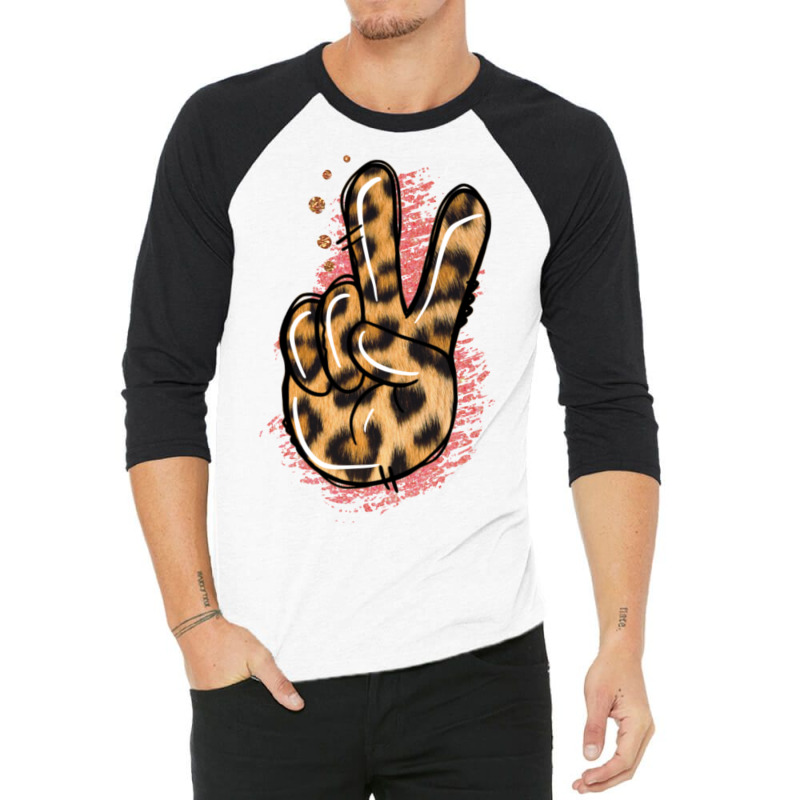 Pink Glitter Leopard Peace Sign 3/4 Sleeve Shirt | Artistshot