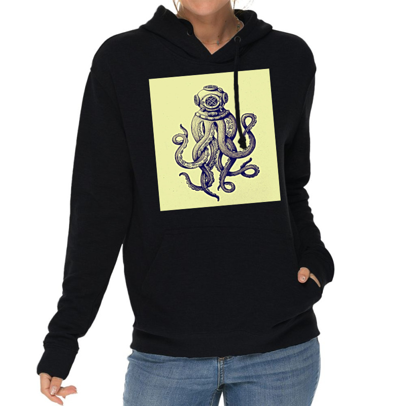 Vintage Diver Octopus Art Lightweight Hoodie by RamaArt | Artistshot