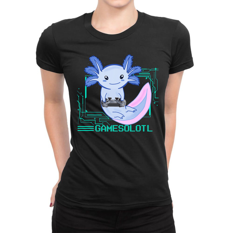 Axolotl Gamesolotl Gamer Axolotl Fish Playing Video Games Lizard 216 Ladies Fitted T-Shirt by peafowl | Artistshot