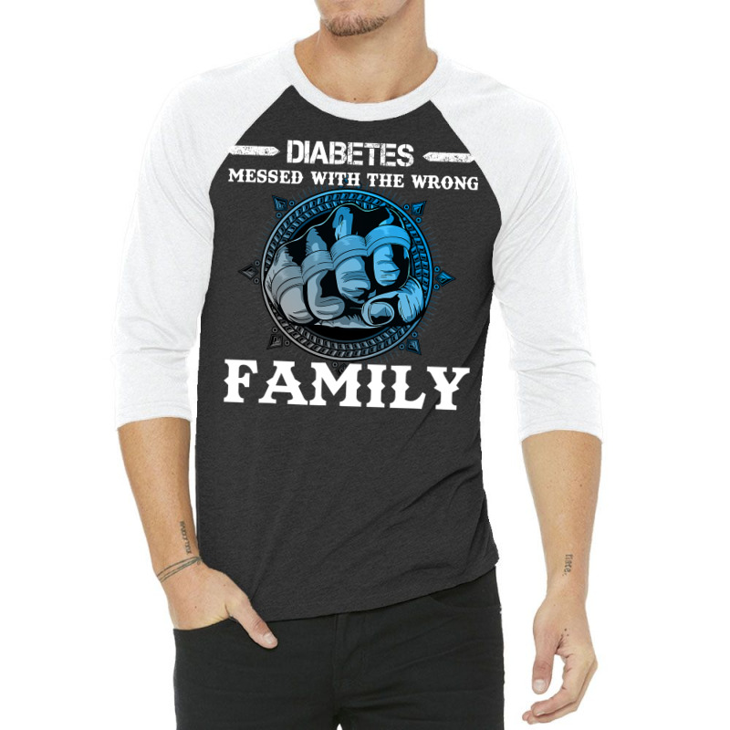 Diabetes Diabetic Warrior Family With Grey Blue Crush Hand 47 Diabetes 3/4 Sleeve Shirt by golferu | Artistshot