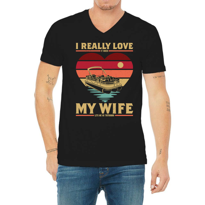 Pontoon Boat I Love My Wife Pontoon Boat Tritoon Go Boating 4 Boat Boa V-neck Tee | Artistshot