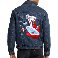 Funny Atomic Cat Cafe Retro Futuristic Spaceport Mid Century T Shirt Men Denim Jacket | Artistshot