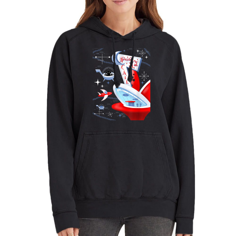 Funny Atomic Cat Cafe Retro Futuristic Spaceport Mid Century T Shirt Vintage Hoodie | Artistshot