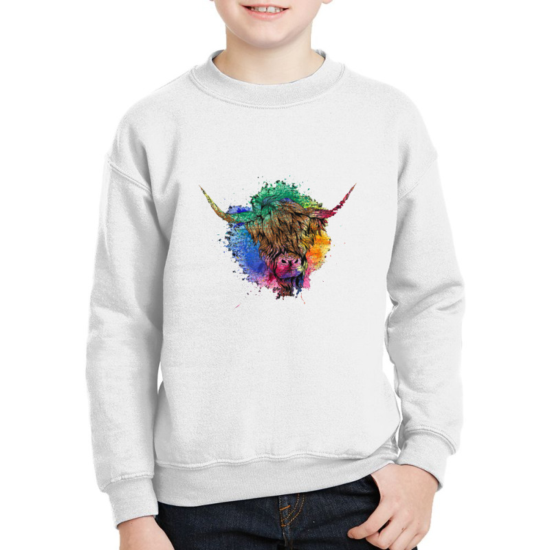 Farm Animal Farmer Scottish Cattle Colorful Highland Cow Youth Sweatshirt by kabelistrik | Artistshot