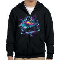 Retro Wave Time Machine Youth Zipper Hoodie | Artistshot