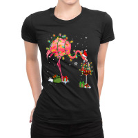 Flamingo Tropical Funny Flamingo Drinking Wine On Christmas Xmas Pajam Ladies Fitted T-shirt | Artistshot