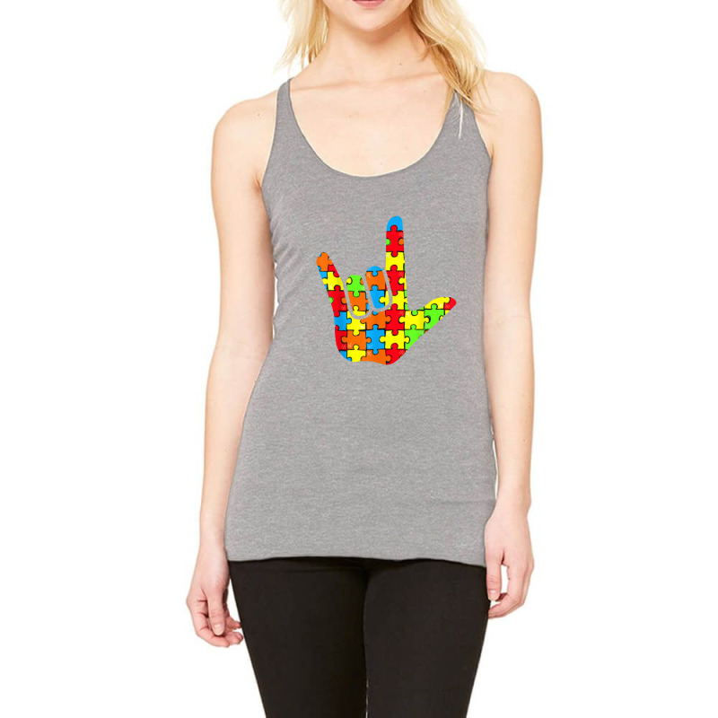 Asl Love Sign Language Autism Gift Awareness Support Racerback Tank by komporgass | Artistshot