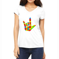 Asl Love Sign Language Autism Gift Awareness Support Women's V-neck T-shirt | Artistshot