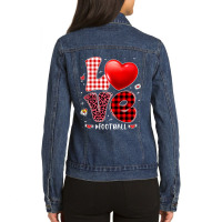 American Football Valentines Hearts Love Football Leopard Buffalo Plai Ladies Denim Jacket | Artistshot