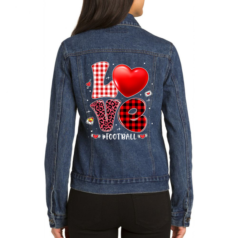 American Football Valentines Hearts Love Football Leopard Buffalo Plai Ladies Denim Jacket by hopelessoon | Artistshot