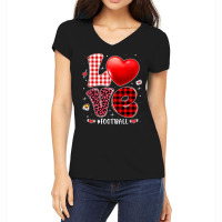 American Football Valentines Hearts Love Football Leopard Buffalo Plai Women's V-neck T-shirt | Artistshot