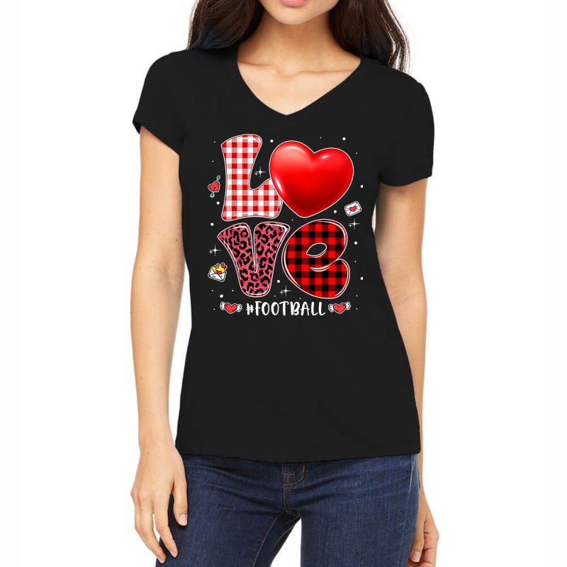 American Football Valentines Hearts Love Football Leopard Buffalo Plai Women's V-Neck T-Shirt by hopelessoon | Artistshot