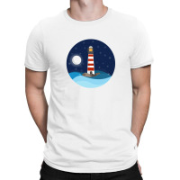 Illustration Of A Seascape And A Lighthouse At Night T-shirt | Artistshot