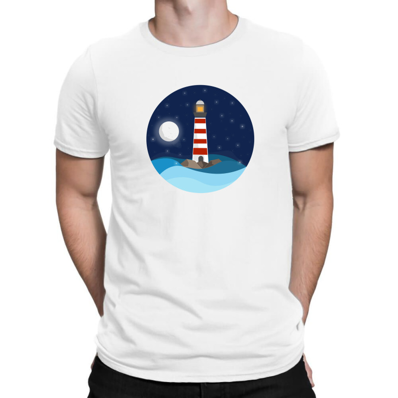 Illustration Of A Seascape And A Lighthouse At Night T-shirt | Artistshot