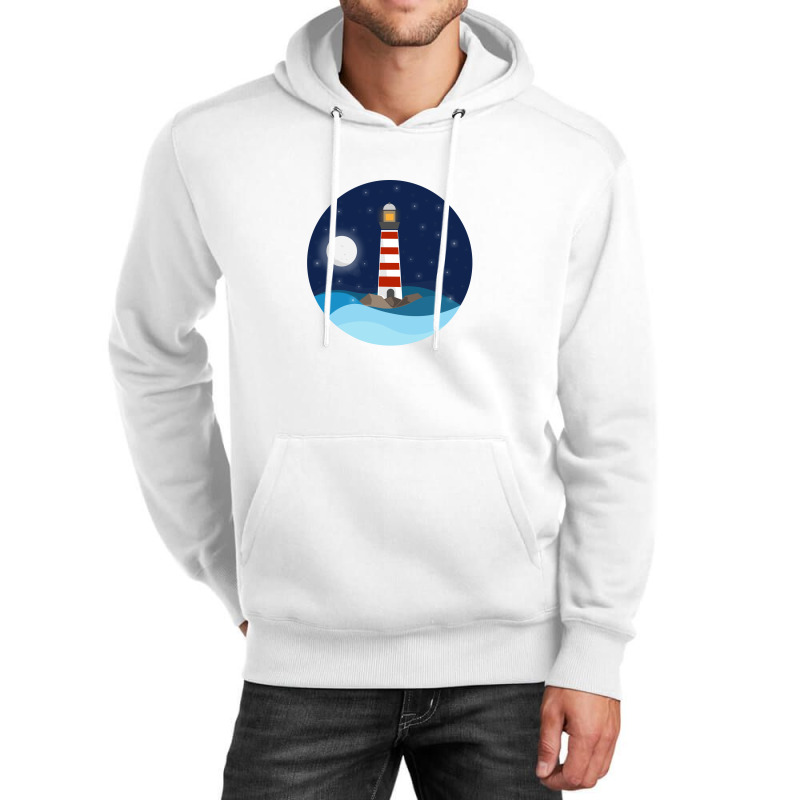 Illustration Of A Seascape And A Lighthouse At Night Unisex Hoodie | Artistshot