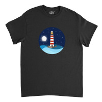 Illustration Of A Seascape And A Lighthouse At Night Classic T-shirt | Artistshot