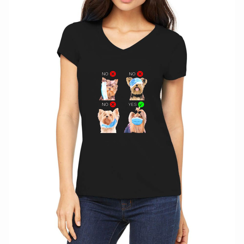 Yorkshire Terrier Dogs Right Way To Wear Mask Women's V-Neck T-Shirt by mejobokecamatan | Artistshot