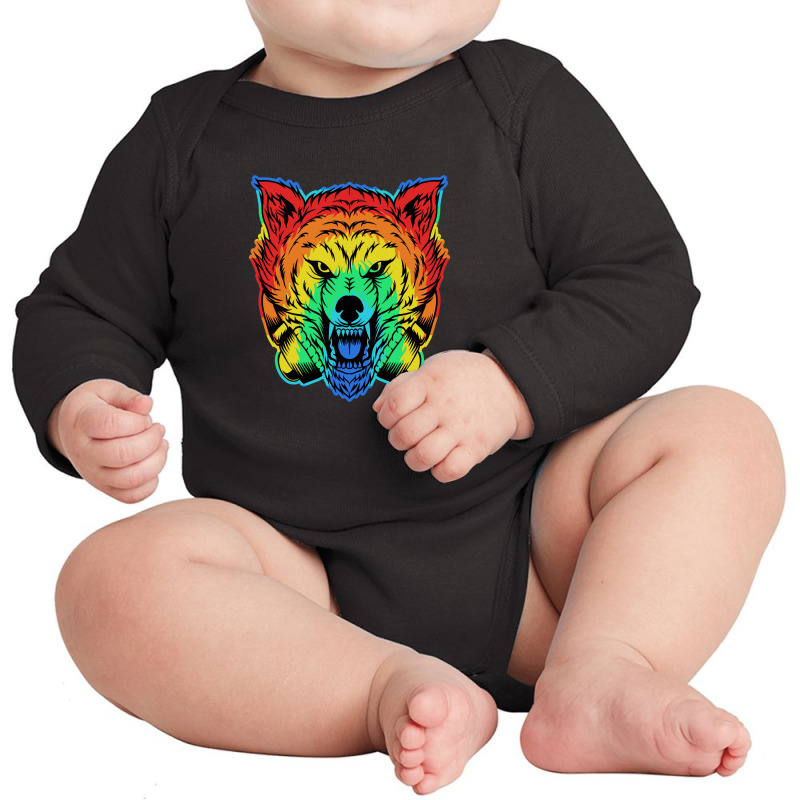 Angry Wolf Headphone Colorful Long Sleeve Baby Bodysuit by andypp | Artistshot