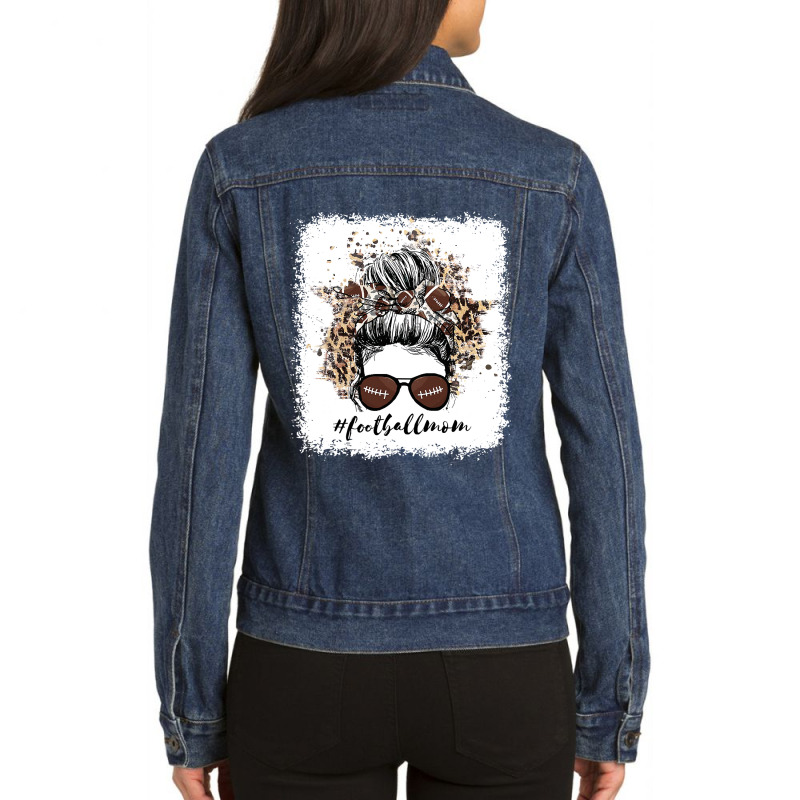 Football Mom Life Player With Leopard And Messy Bun Bleached 17 Ladies Denim Jacket by permad | Artistshot