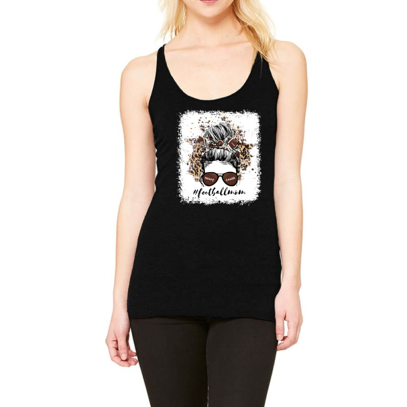 Football Mom Life Player With Leopard And Messy Bun Bleached 17 Racerback Tank by permad | Artistshot