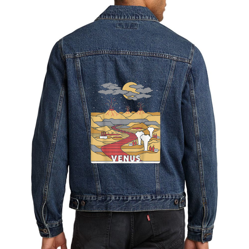 Vintage Retro Venus National Park   Visit Venus Linear Art Men Denim Jacket by saterseim | Artistshot