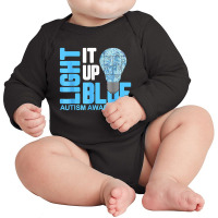 Light It Up Blue Autism Awareness Puzzle Piece Ribbon Long Sleeve Baby Bodysuit | Artistshot