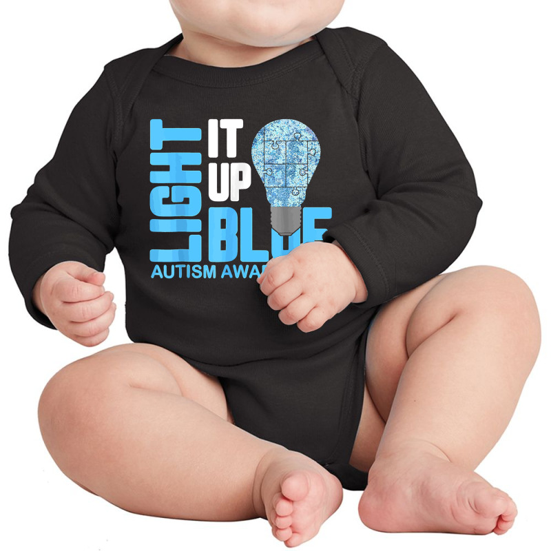 Light It Up Blue Autism Awareness Puzzle Piece Ribbon Long Sleeve Baby Bodysuit by difarinasool | Artistshot