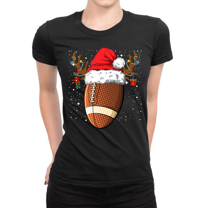 Football Funny Football Reindeer Santa Hat Christmas Holiday 89 Ladies Fitted T-Shirt by hopelessoon | Artistshot