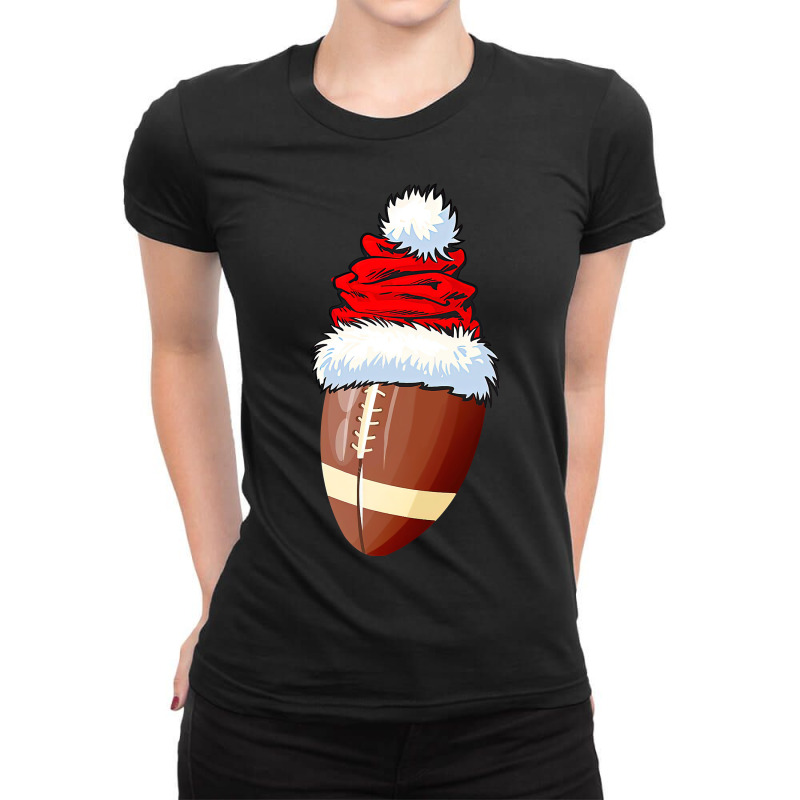 Football Football Ball Santa Hat Christmas Funny Sport Xmas Boys Men 3 Ladies Fitted T-Shirt by hopelessoon | Artistshot